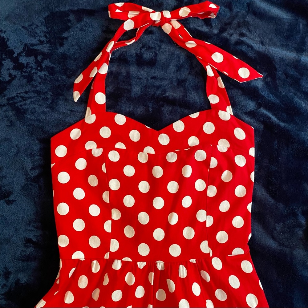 Topdress Womens’ Vintage Polka Audrey 1950’s Halter Retro Cocktail Dress - Picture 2 of 10